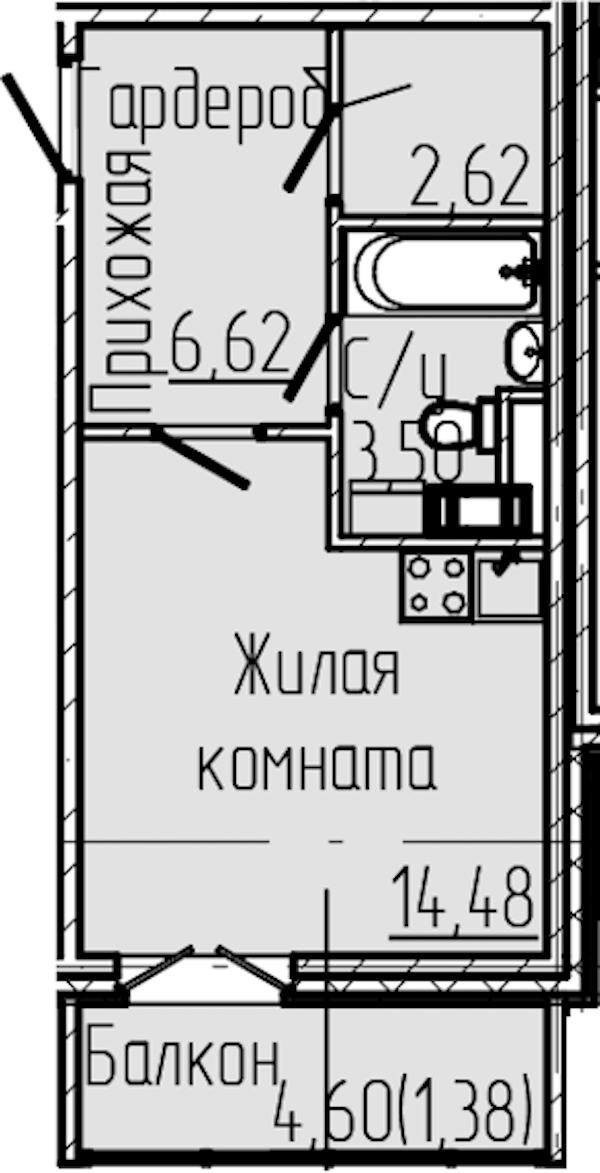Квартира студия 28.6 м², 7/8 эт., ЖК «SERTOLOVO PARK»